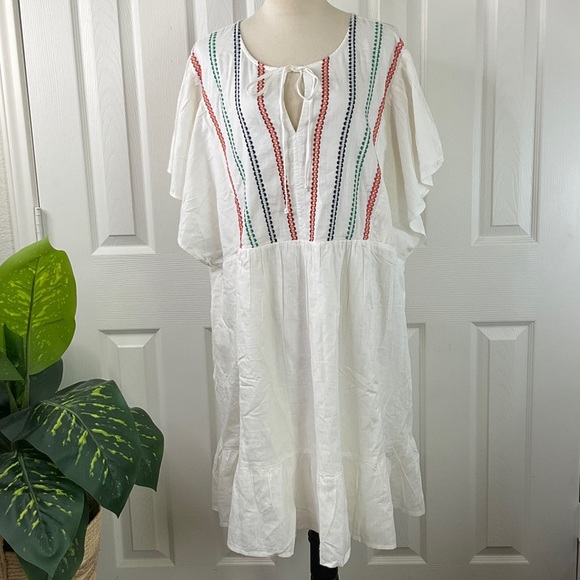 Women's Kimono Short Sleeve Embroidered A-Line Dress Knox Rose White Size 3X - Picture 2 of 15